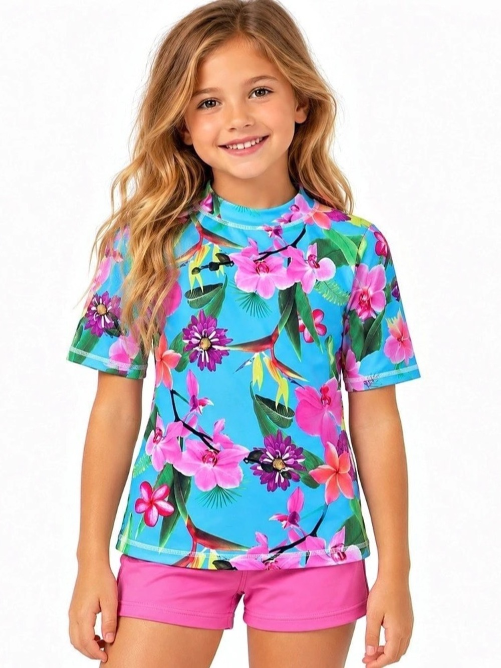 Carter’s Girls Size 10 Tropical Floral Short Sleeve Rash Guard Swim Top